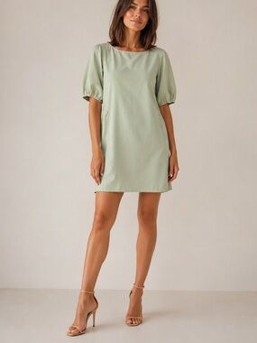 STAUD Mint Green Puff Sleeve Tunic Dress